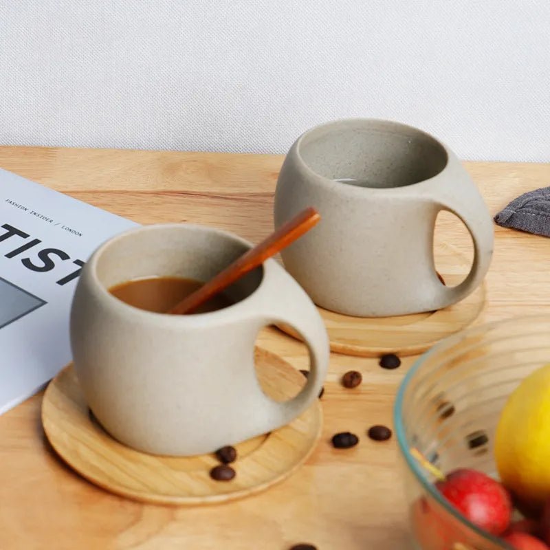 Retro Ceramic Stoneware Coffee Mug & Saucer Set - The House Of BLOC