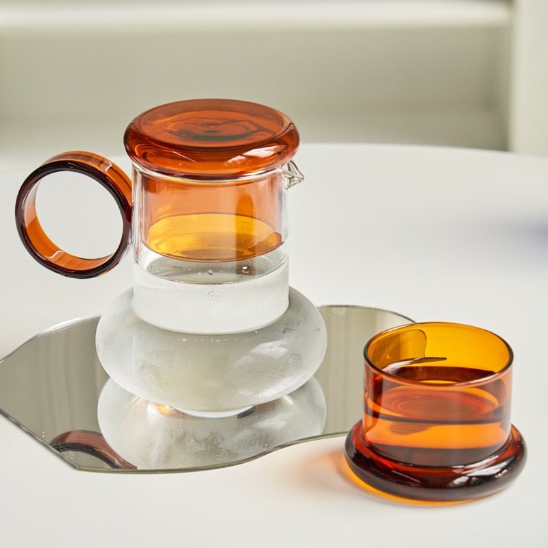 Retro Style Glass Pitcher with Lid & Matching Cup - The House Of BLOC