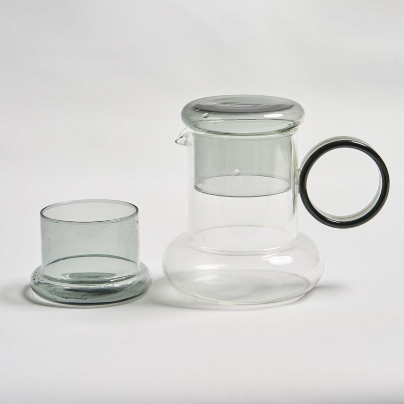 Retro Style Glass Pitcher with Lid & Matching Cup - The House Of BLOC