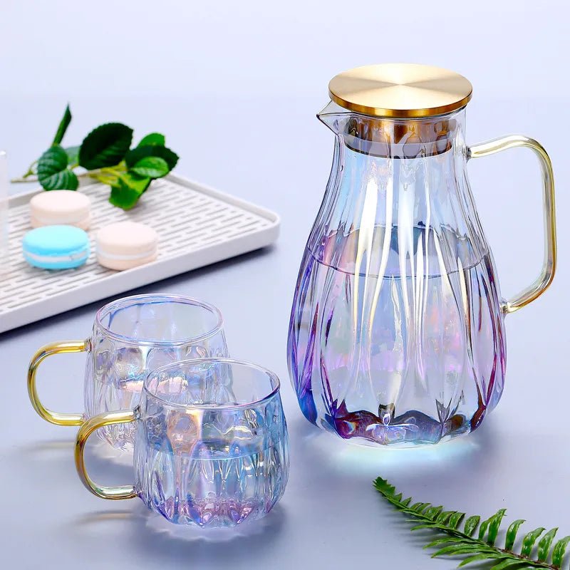 Retro Style Glass Water Jug & Matching Cups Set - The House Of BLOC