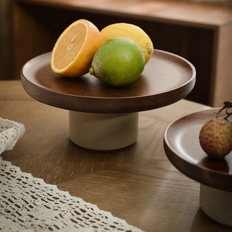 Retro Style Japanese Acacia Wood Cake Tray - The House Of BLOC