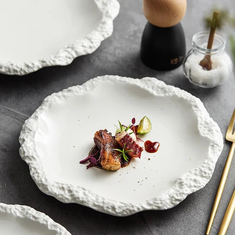 Rock Pattern Edged Ceramic Serving Plate - The House Of BLOC