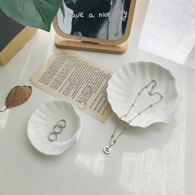 Shell Shaped White Ceramic Jewellery Tray - The House Of BLOC