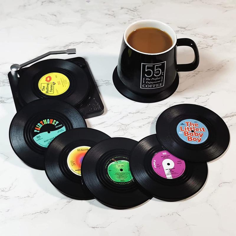 Six Piece Retro Style Vinyl Record Coaster Set - The House Of BLOC