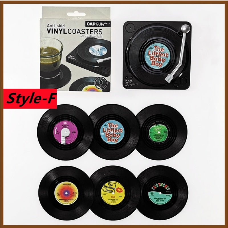 Six Piece Retro Style Vinyl Record Coaster Set - The House Of BLOC