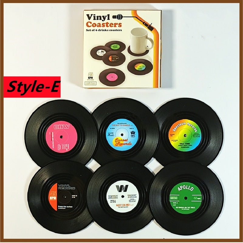 Six Piece Retro Style Vinyl Record Coaster Set - The House Of BLOC