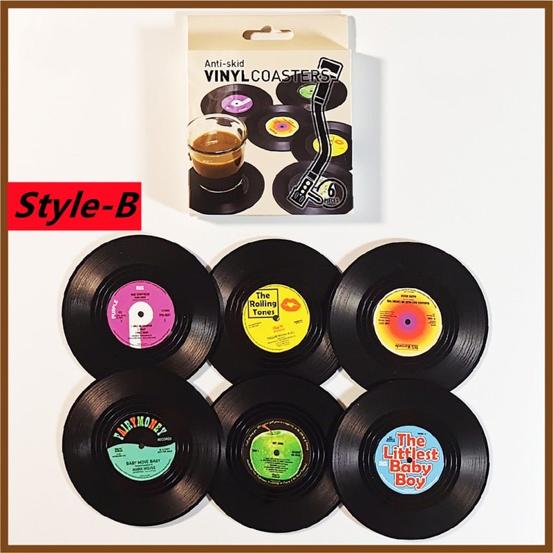 Six Piece Retro Style Vinyl Record Coaster Set - The House Of BLOC