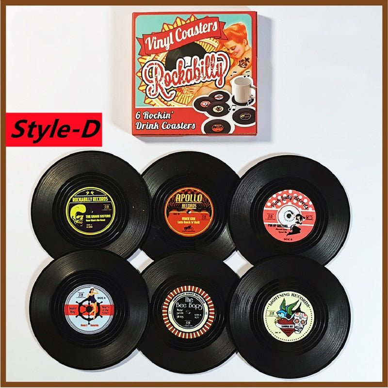 Six Piece Retro Style Vinyl Record Coaster Set - The House Of BLOC