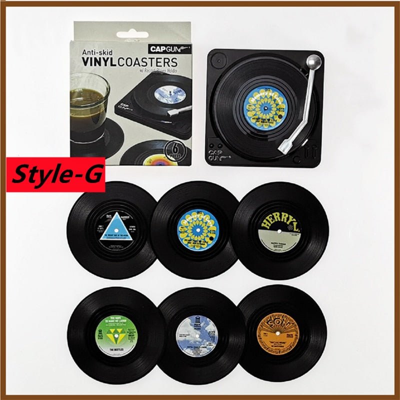 Six Piece Retro Style Vinyl Record Coaster Set - The House Of BLOC