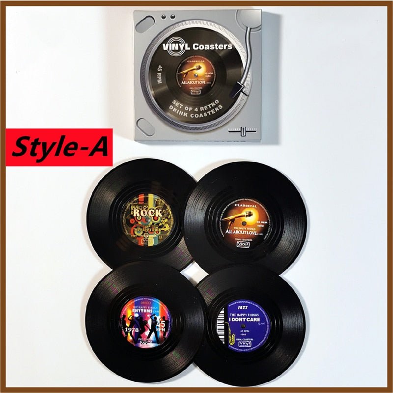 Six Piece Retro Style Vinyl Record Coaster Set - The House Of BLOC