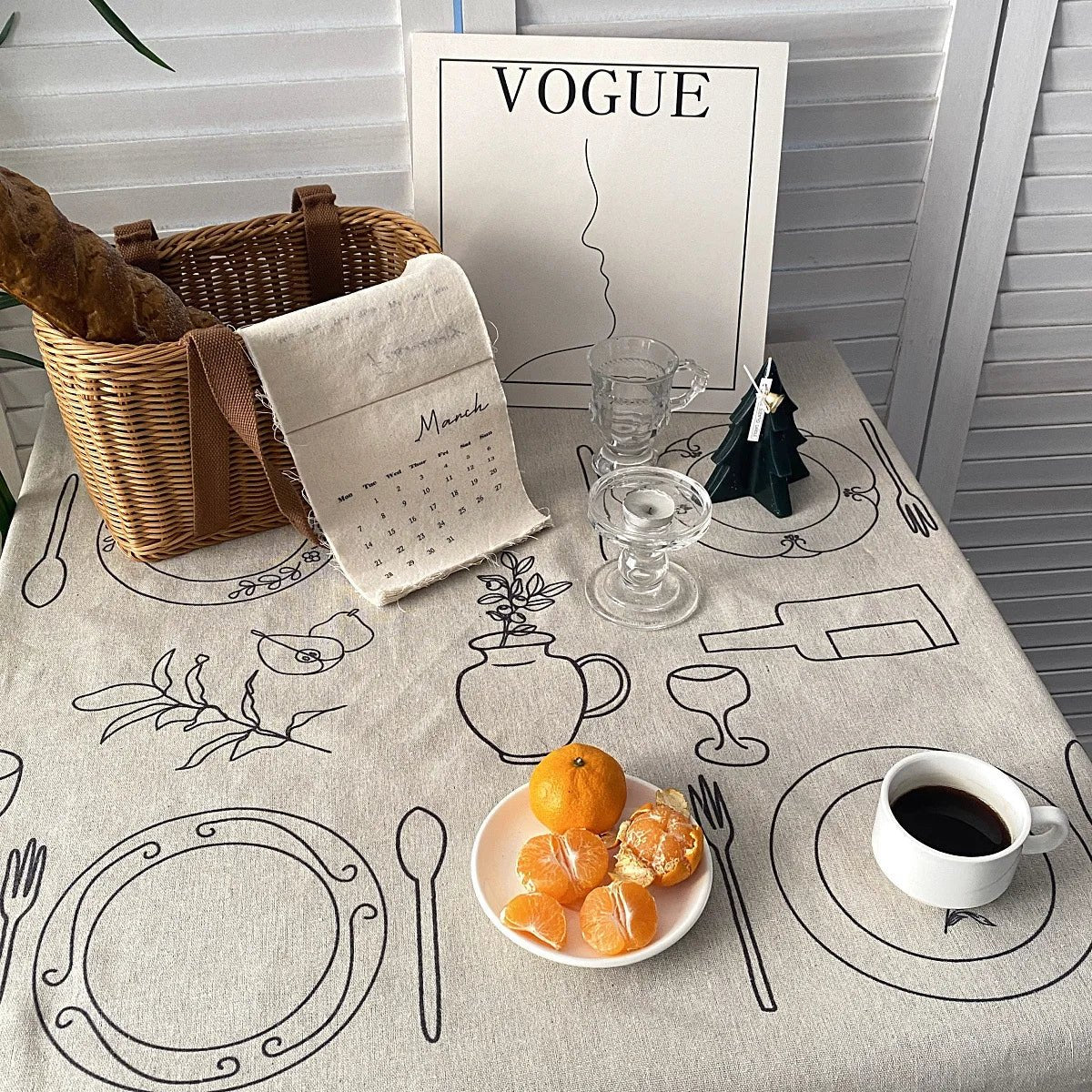 Sketch Design Linen Tablecloth - The House Of BLOC