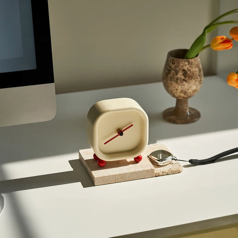 Small Minimalist Cream Desktop Clock - The House Of BLOC