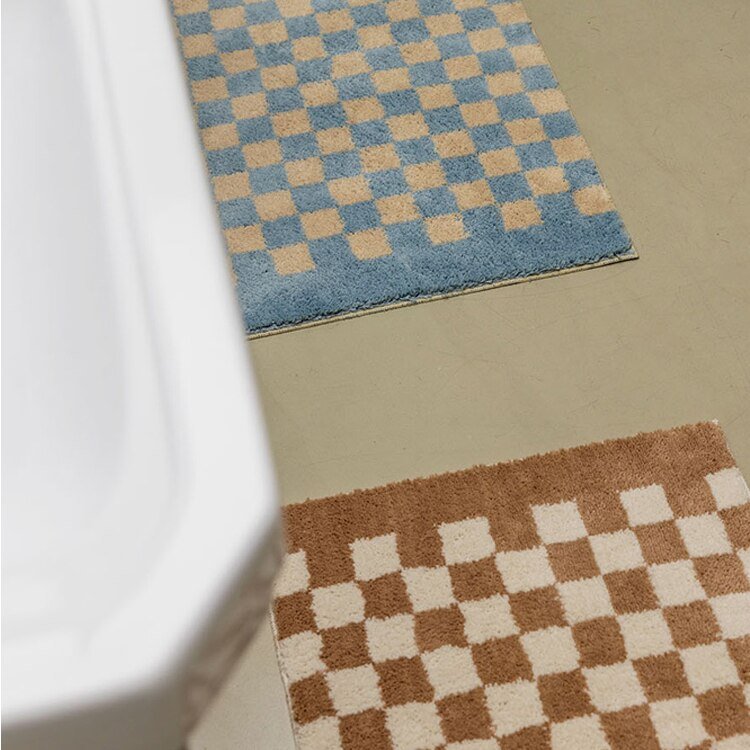 Soft Fluffy Checked Pattern Bathroom Rug - The House Of BLOC