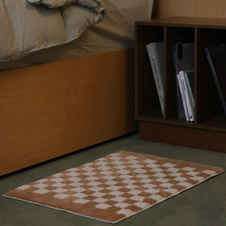 Soft Fluffy Checked Pattern Bathroom Rug - The House Of BLOC