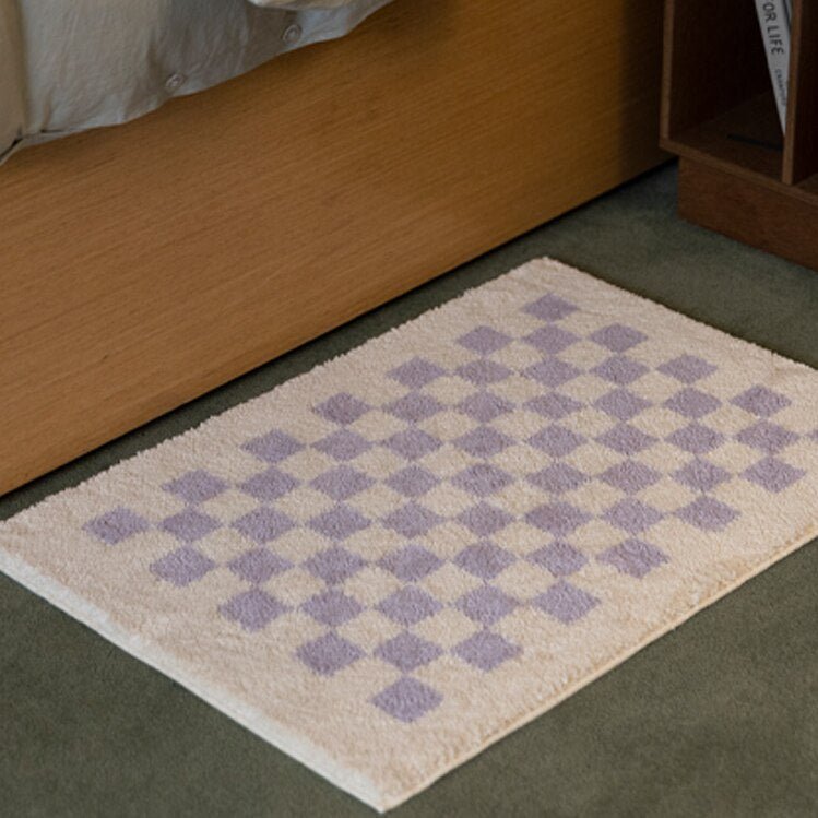 Soft Fluffy Checked Pattern Bathroom Rug - The House Of BLOC