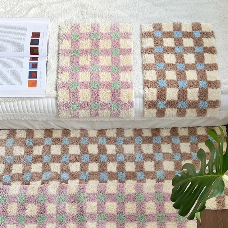 Soft Tufted Check Pattern Bedside Rug - The House Of BLOC