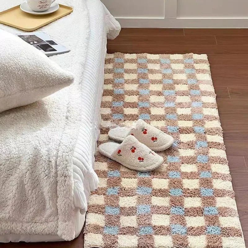 Soft Tufted Check Pattern Bedside Rug - The House Of BLOC