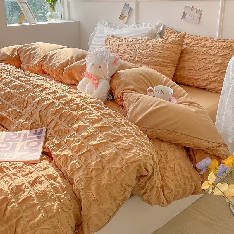 Solid Colour Seersucker Single Bedding Set - The House Of BLOC