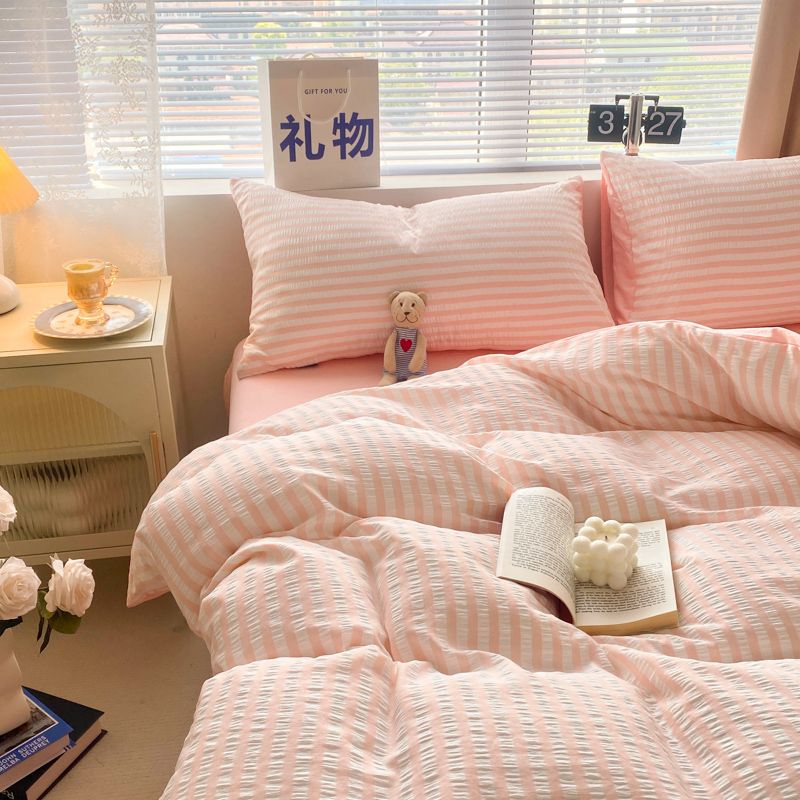 Solid Colour Seersucker Single Bedding Set - The House Of BLOC