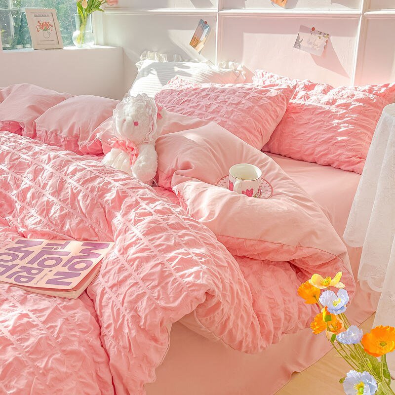 Solid Colour Seersucker Single Bedding Set - The House Of BLOC