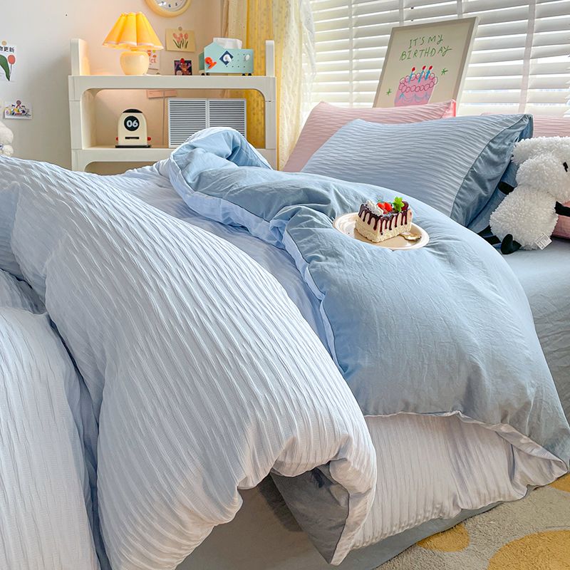 Solid Colour Seersucker Single Bedding Set - The House Of BLOC