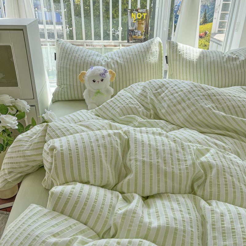 Solid Colour Seersucker Single Bedding Set - The House Of BLOC
