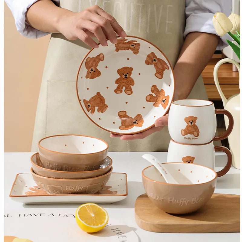 Teddy Bear Ceramic Plate + Bowl Dinnerware Set - The House Of BLOC