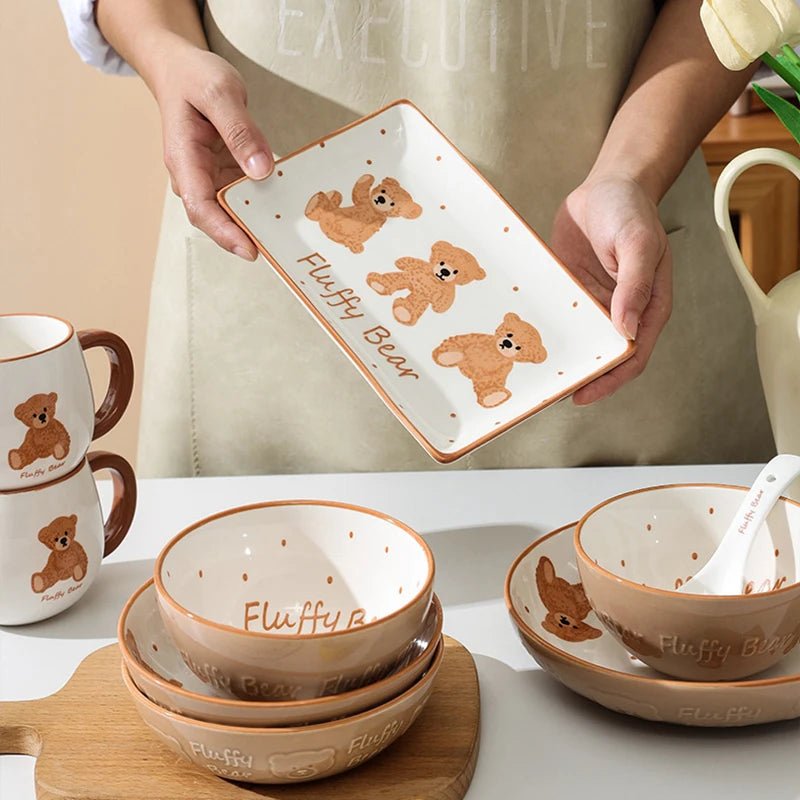 Teddy Bear Ceramic Plate + Bowl Dinnerware Set - The House Of BLOC