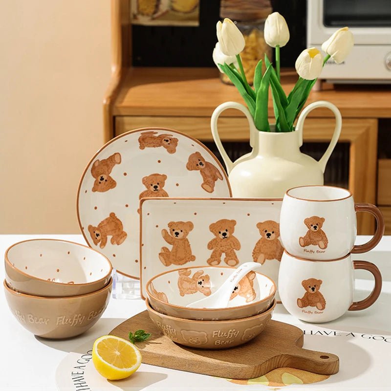 Teddy Bear Ceramic Plate + Bowl Dinnerware Set - The House Of BLOC