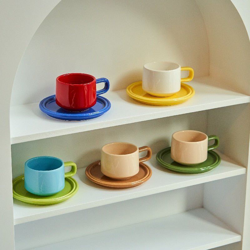 Three Piece Ceramic Cups and Saucers Set - The House Of BLOC