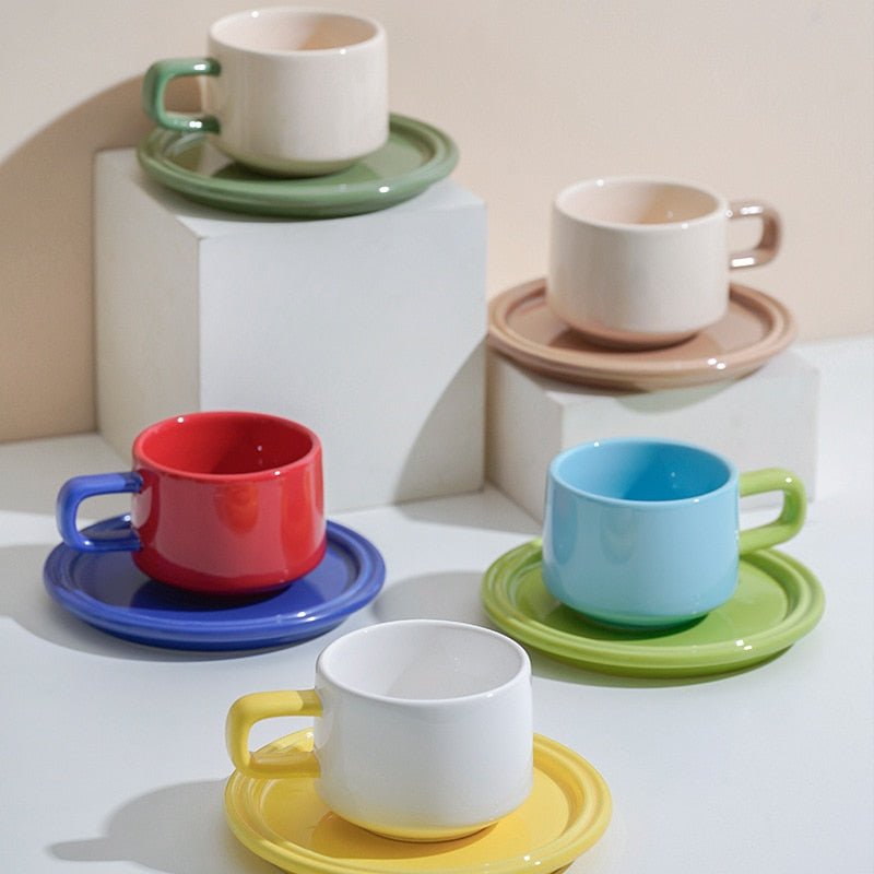 Three Piece Ceramic Cups and Saucers Set - The House Of BLOC