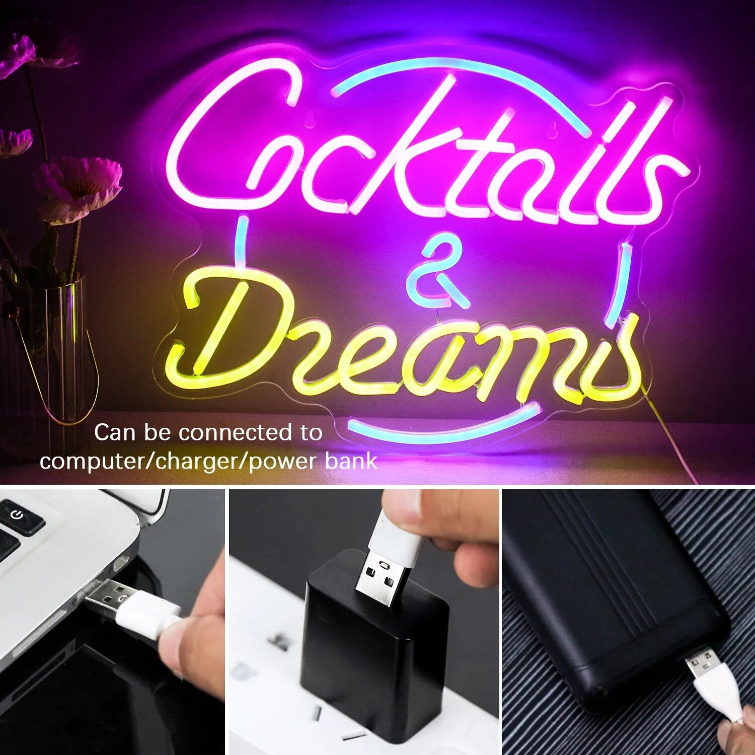 Vibrant Cocktails & Beer LED Neon Wall Sign - The House Of BLOC