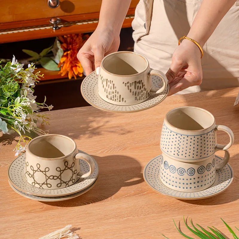 Vintage Coarse Pottery Coffee Cup & Saucer Set - The House Of BLOC